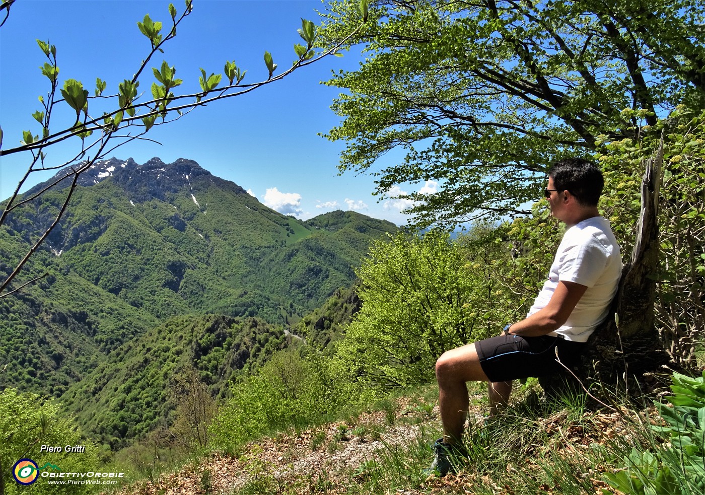 42 Ammirando il Resegone su bel seggio in tronco d'albero ben radicato.JPG